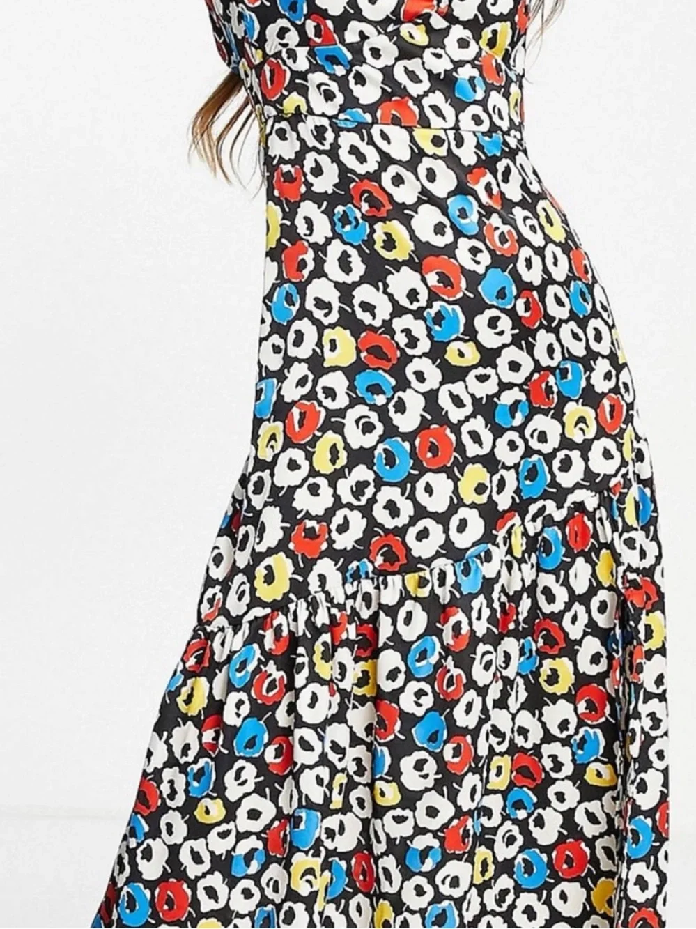 Topshop Retro Primary Colors Midi Peplum Floral Dress EUC Size 14